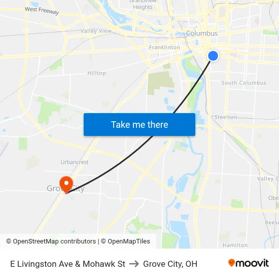 E Livingston Ave & Mohawk St to Grove City, OH map