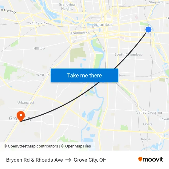 Bryden Rd & Rhoads Ave to Grove City, OH map