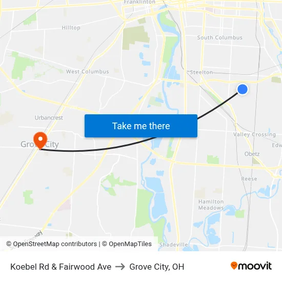 Koebel Rd & Fairwood Ave to Grove City, OH map