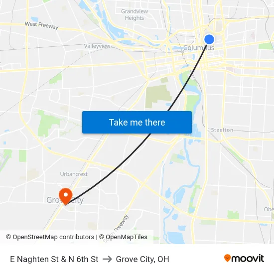 E Naghten St & N 6th St to Grove City, OH map