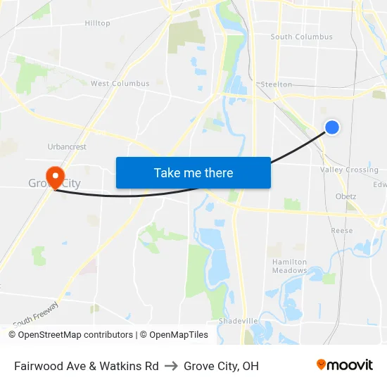 Fairwood Ave & Watkins Rd to Grove City, OH map