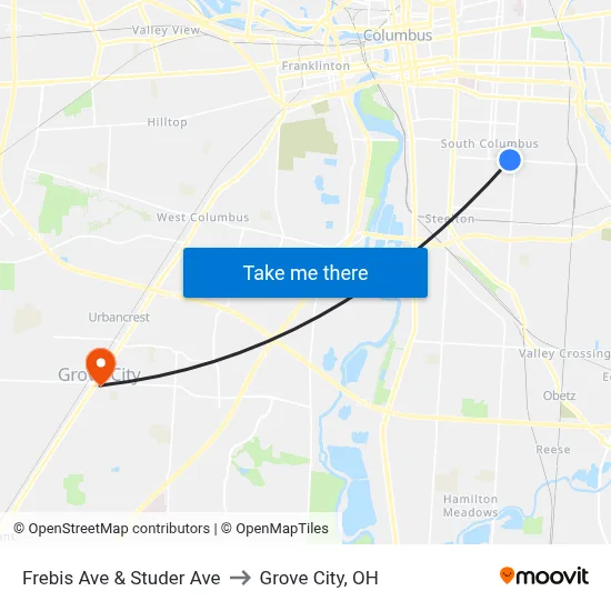 Frebis Ave & Studer Ave to Grove City, OH map