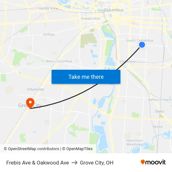 Frebis Ave & Oakwood Ave to Grove City, OH map