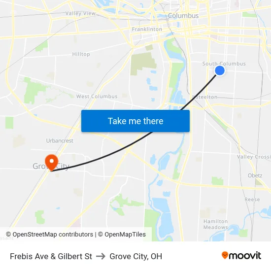 Frebis Ave & Gilbert St to Grove City, OH map