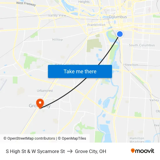 S High St & W Sycamore St to Grove City, OH map