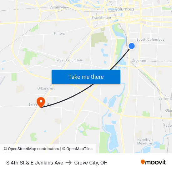 S 4th St & E Jenkins Ave to Grove City, OH map
