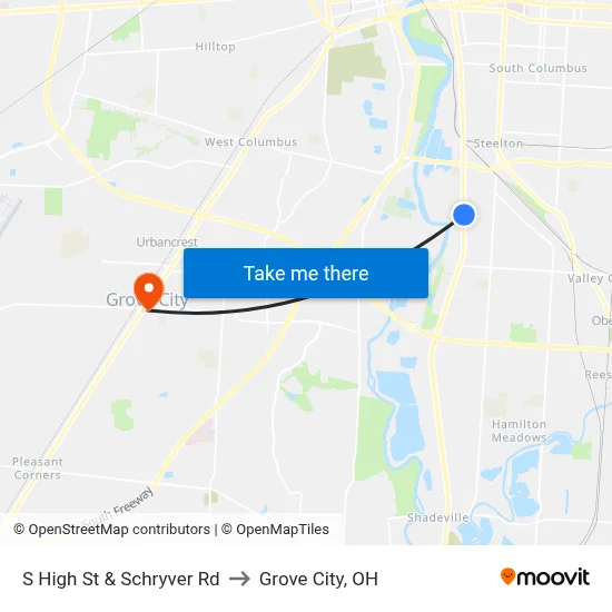 S High St & Schryver Rd to Grove City, OH map