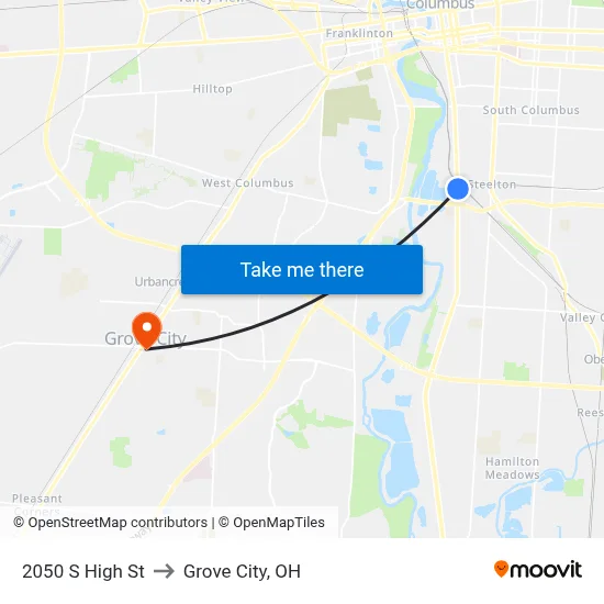 2050 S High St to Grove City, OH map