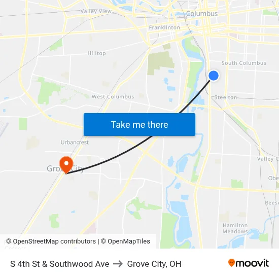 S 4th St & Southwood Ave to Grove City, OH map