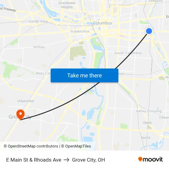 E Main St & Rhoads Ave to Grove City, OH map
