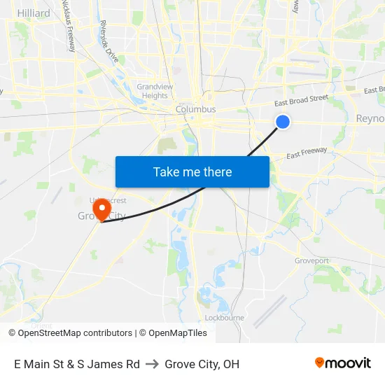 E Main St & S James Rd to Grove City, OH map