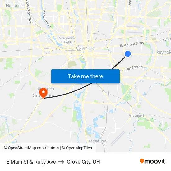E Main St & Ruby Ave to Grove City, OH map