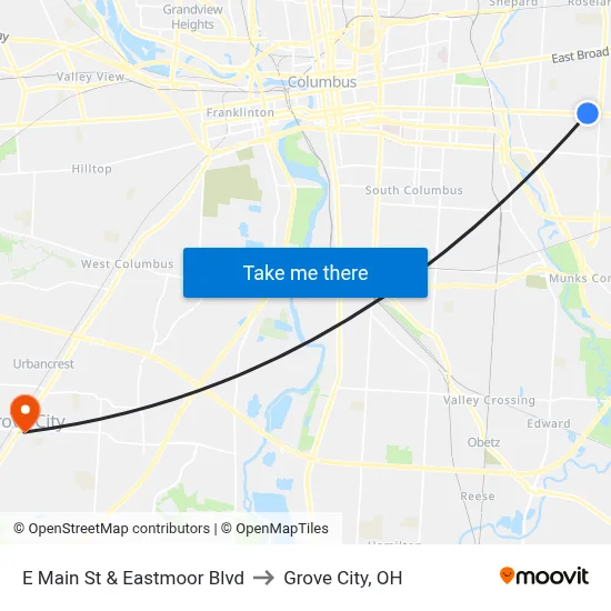 E Main St & Eastmoor Blvd to Grove City, OH map