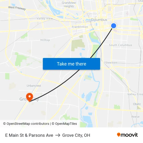 E Main St & Parsons Ave to Grove City, OH map