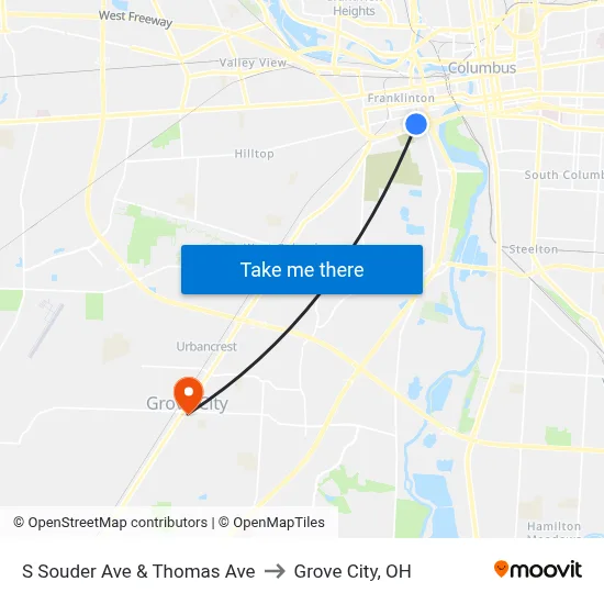 S Souder Ave & Thomas Ave to Grove City, OH map