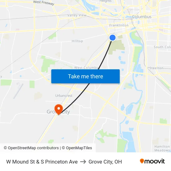 W Mound St & S Princeton Ave to Grove City, OH map