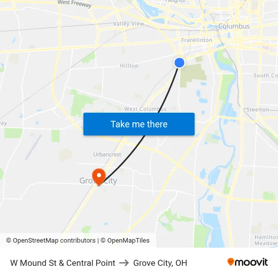 W Mound St & Central Point to Grove City, OH map