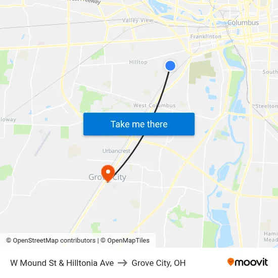 W Mound St & Hilltonia Ave to Grove City, OH map