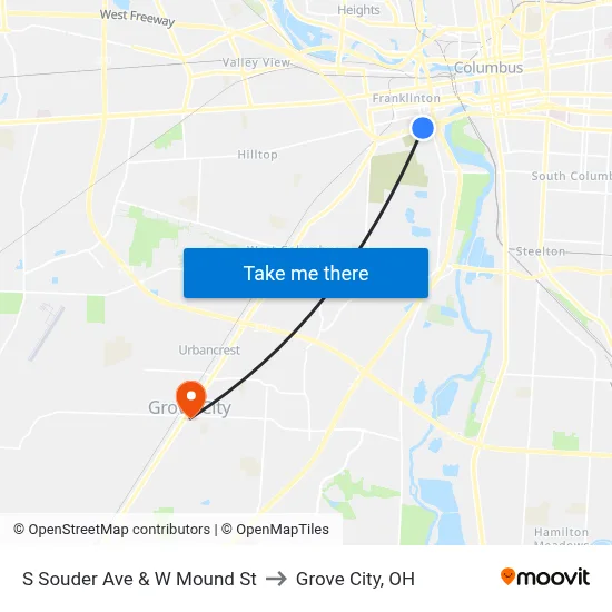 S Souder Ave & W Mound St to Grove City, OH map