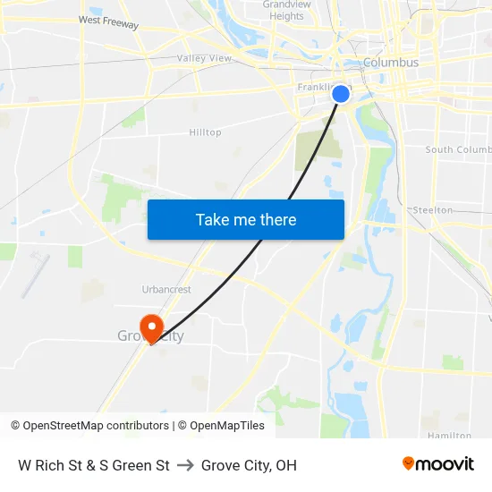 W Rich St & S Green St to Grove City, OH map