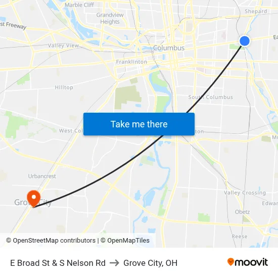 E Broad St & S Nelson Rd to Grove City, OH map