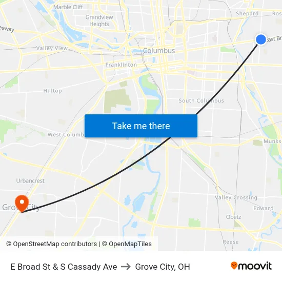 E Broad St & S Cassady Ave to Grove City, OH map