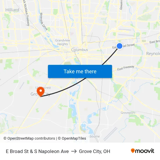 E Broad St & S Napoleon Ave to Grove City, OH map