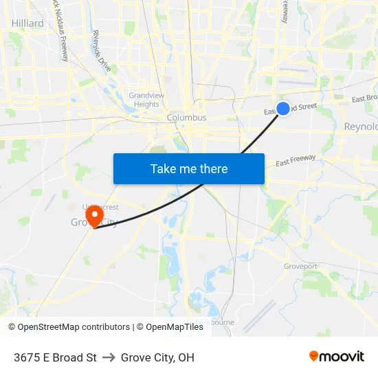 3675 E Broad St to Grove City, OH map