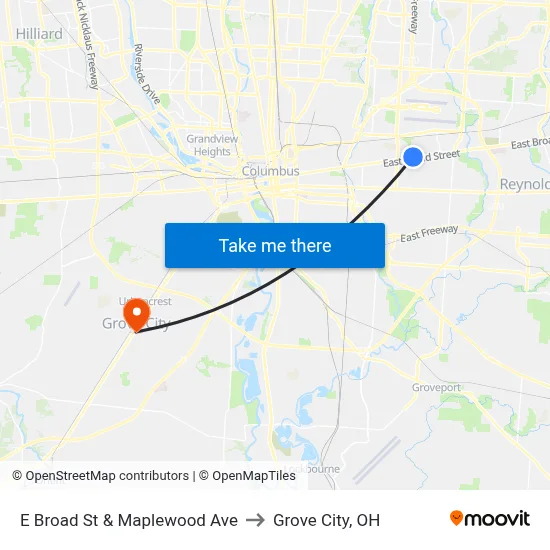E Broad St & Maplewood Ave to Grove City, OH map