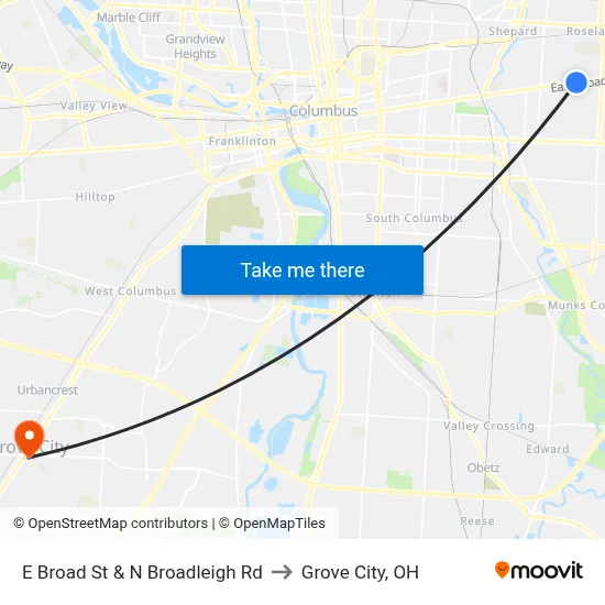 E Broad St & N Broadleigh Rd to Grove City, OH map