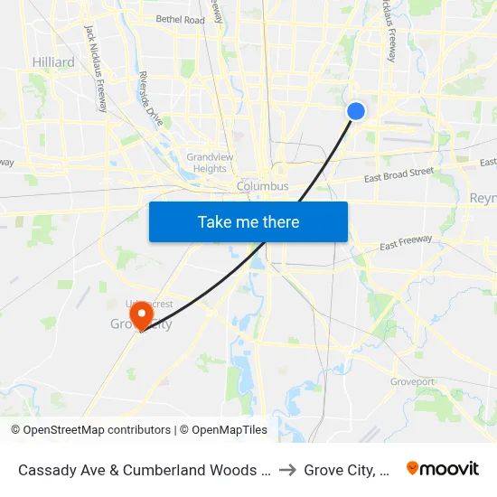 Cassady Ave & Cumberland Woods Dr to Grove City, OH map