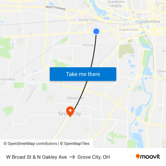 W Broad St & N Oakley Ave to Grove City, OH map