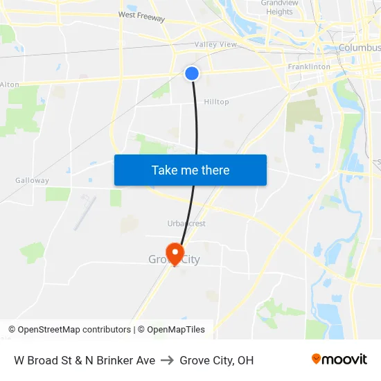 W Broad St & N Brinker Ave to Grove City, OH map