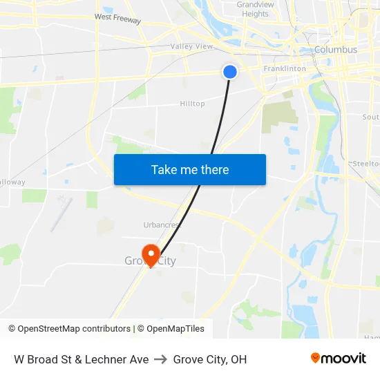 W Broad St & Lechner Ave to Grove City, OH map