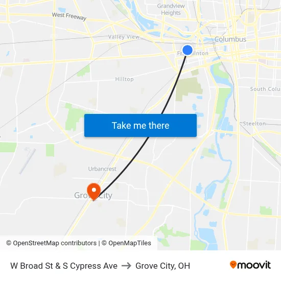 W Broad St & S Cypress Ave to Grove City, OH map
