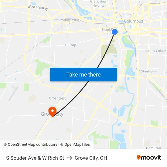 S Souder Ave & W Rich St to Grove City, OH map