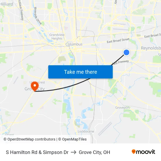 S Hamilton Rd & Simpson Dr to Grove City, OH map