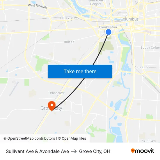 Sullivant Ave & Avondale Ave to Grove City, OH map