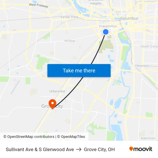 Sullivant Ave & S Glenwood Ave to Grove City, OH map