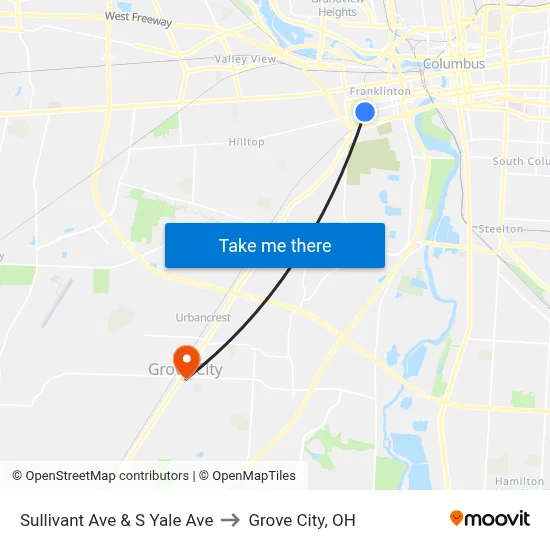 Sullivant Ave & S Yale Ave to Grove City, OH map