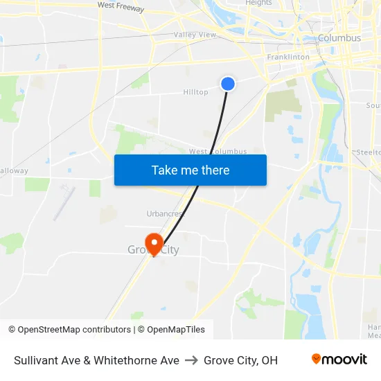 Sullivant Ave & Whitethorne Ave to Grove City, OH map