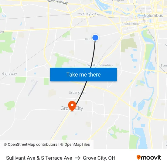 Sullivant Ave & S Terrace Ave to Grove City, OH map