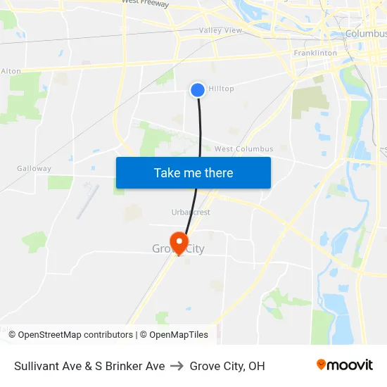 Sullivant Ave & S Brinker Ave to Grove City, OH map