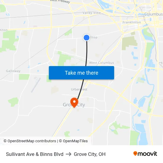 Sullivant Ave & Binns Blvd to Grove City, OH map
