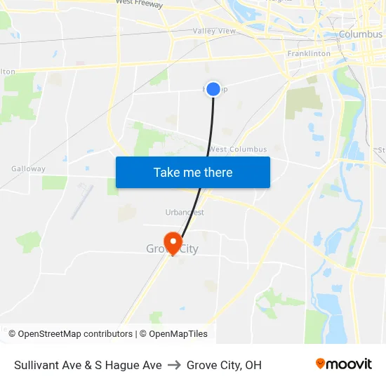 Sullivant Ave & S Hague Ave to Grove City, OH map