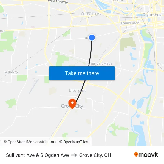 Sullivant Ave & S Ogden Ave to Grove City, OH map