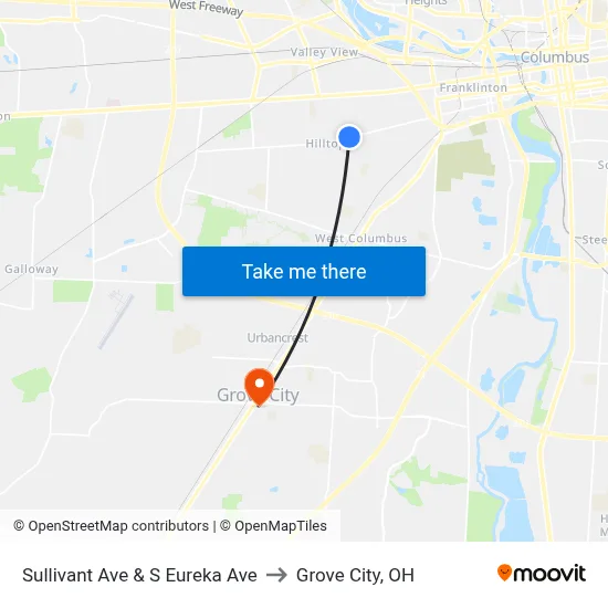 Sullivant Ave & S Eureka Ave to Grove City, OH map