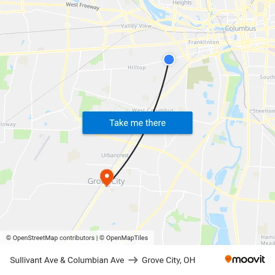 Sullivant Ave & Columbian Ave to Grove City, OH map