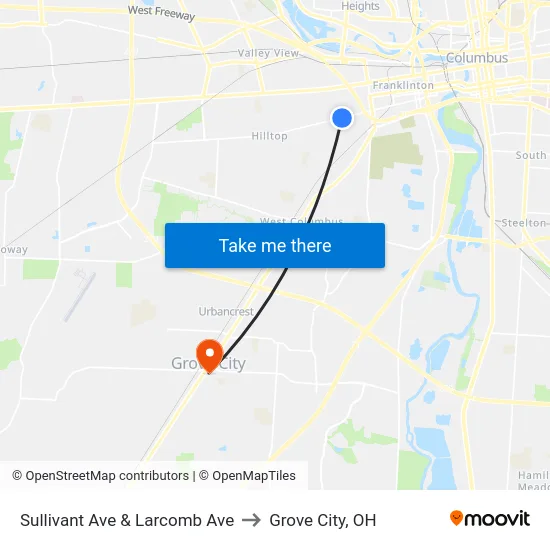 Sullivant Ave & Larcomb Ave to Grove City, OH map