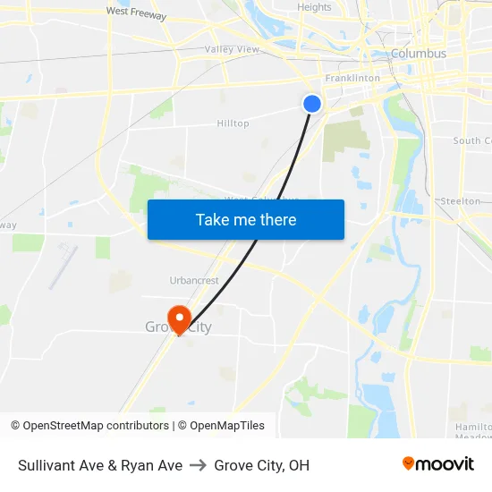 Sullivant Ave & Ryan Ave to Grove City, OH map